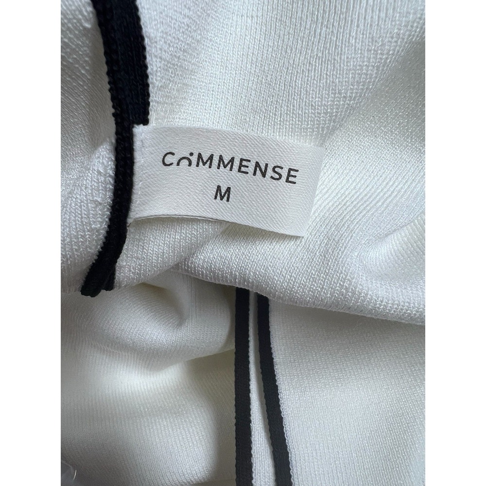 Commense Whie/Black Knit Stripe Sweater With Belt Accent Split On Side Size Med. - Picture 4 of 6